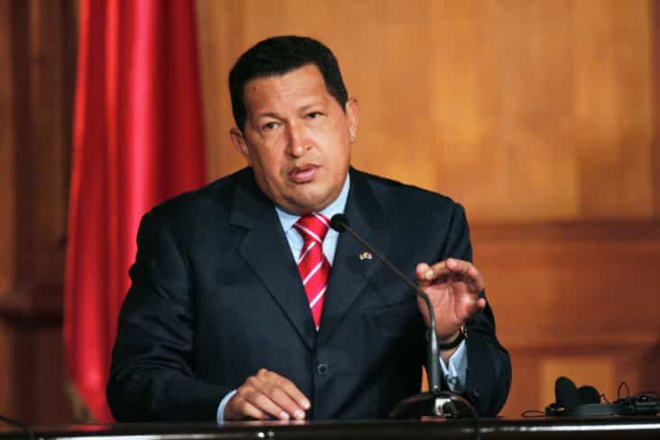 President Hugo Chavez at a press conference