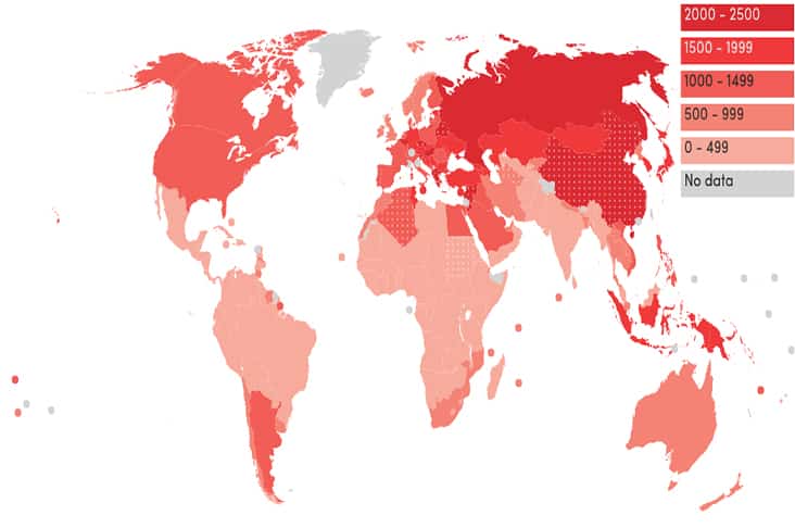 a map of the heaviest smokers in the world