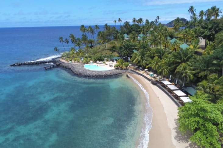A drone shot of a resort in São Tomé and Príncipe