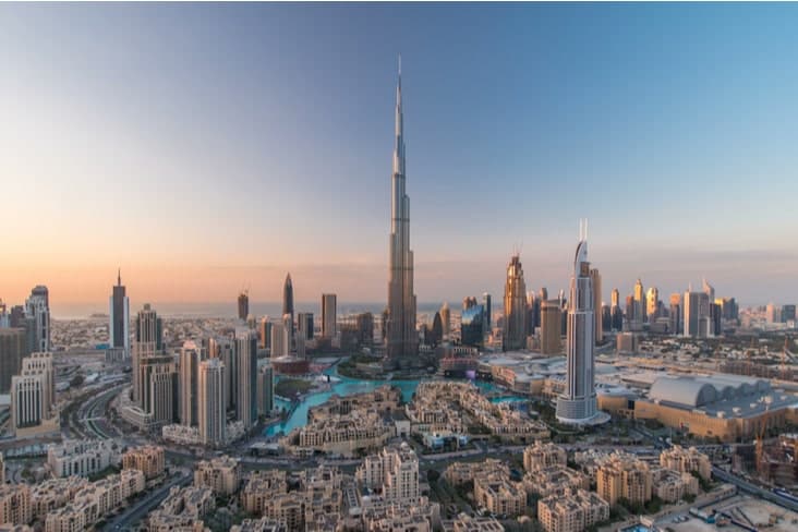 The Burj Khalifa towering above other buildings in Dubai