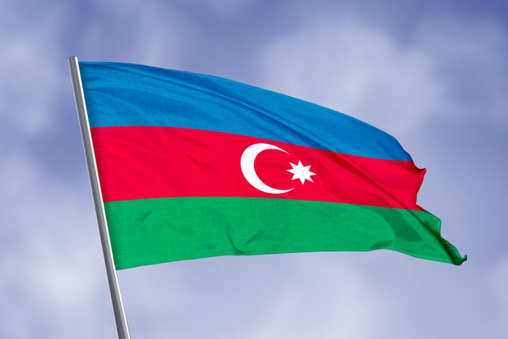 Azerbaijan's flag flies in the wind