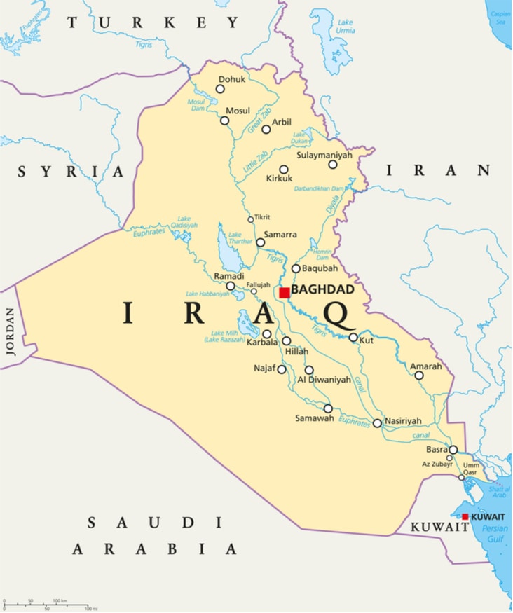 A map of Iraq and its bordering countries