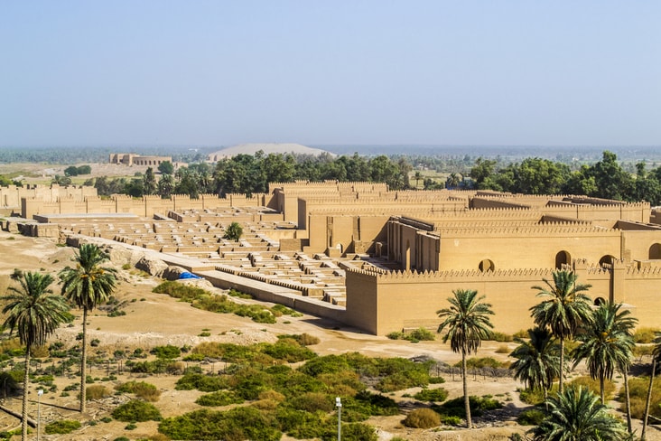 Top-left view of the ancient ruins of the city of Babylon