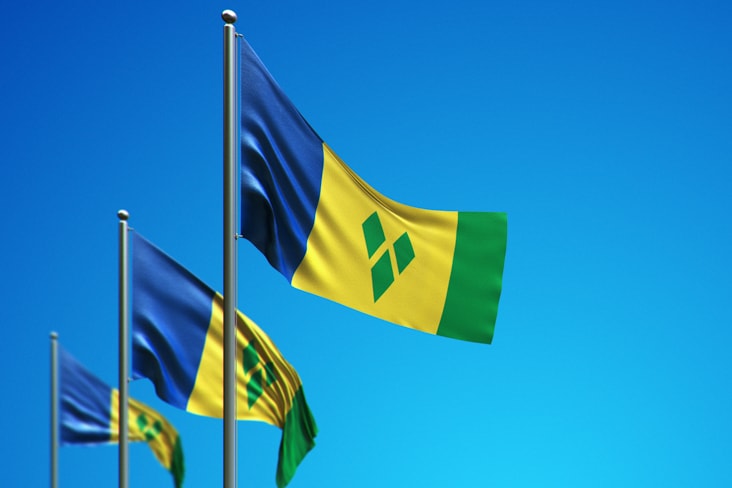 Three flags of Saint Vincent and the Grenadines in a row