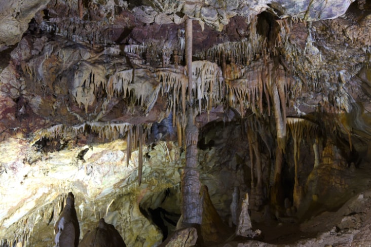 Inside the cave showing its stalagmites and stalactites