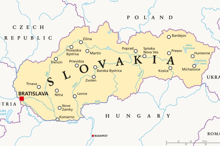 A map of Slovakia and its bordering countries