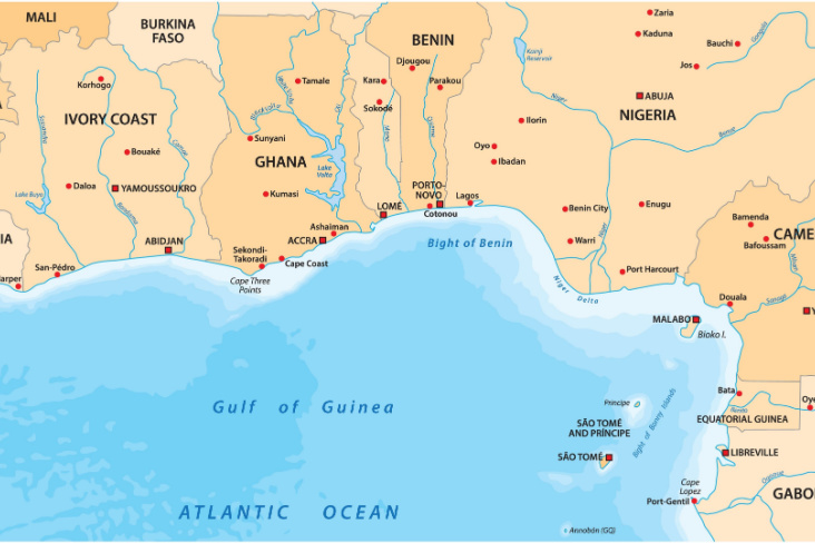 A map of Ghana and neighbouring countries