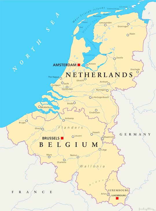 A map of Benelux and Luxembourg