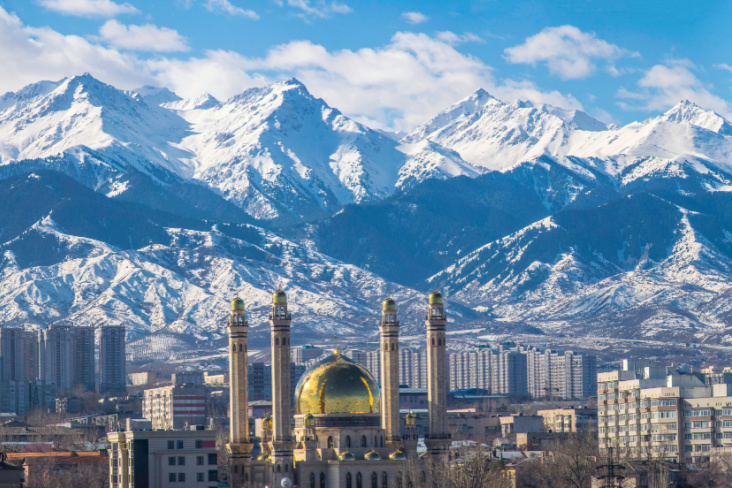 A view of Almaty with mountains behind