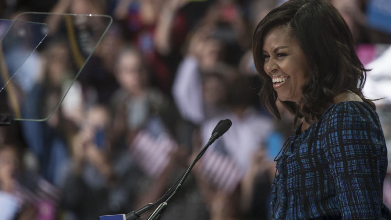 Michelle Obama holds campaign rally for Hillary Clinton in Philadelphia Lasalle University.