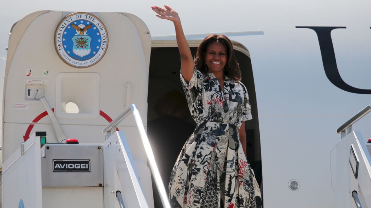 Michelle Obama leaves from Venice Airport in Venice, Italy.