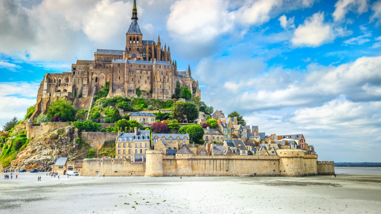 Mont Saint Michel cathedral on the island, Normandy, Northern France