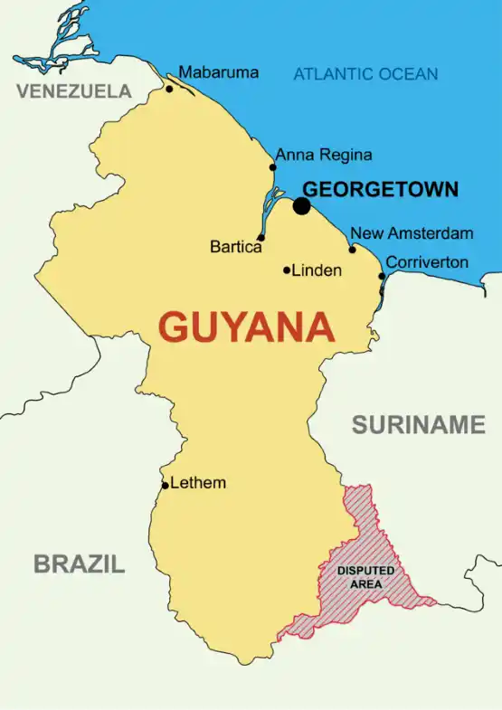 map of guyana with disputed areas
