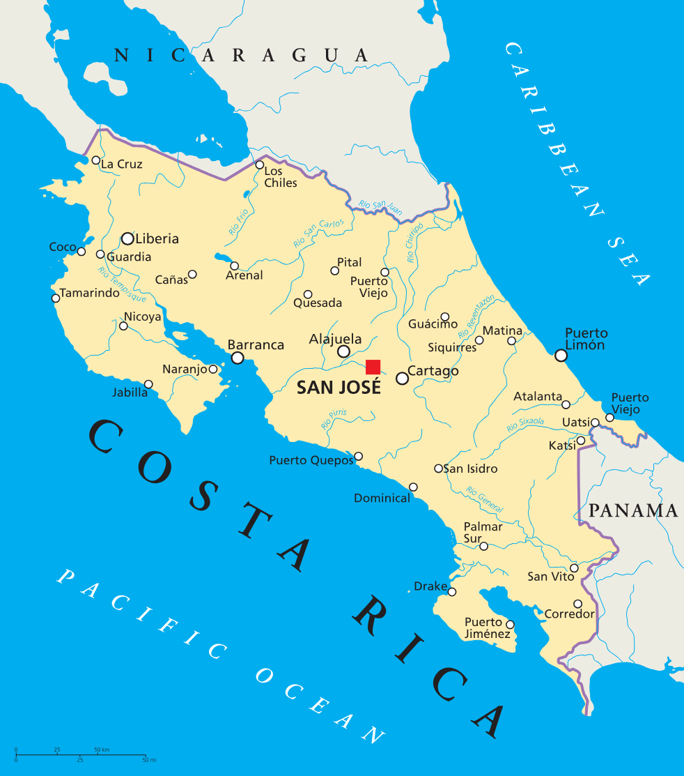 political map of costa rica
