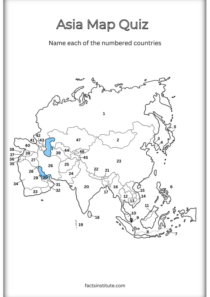 Printable Asia map with numbers