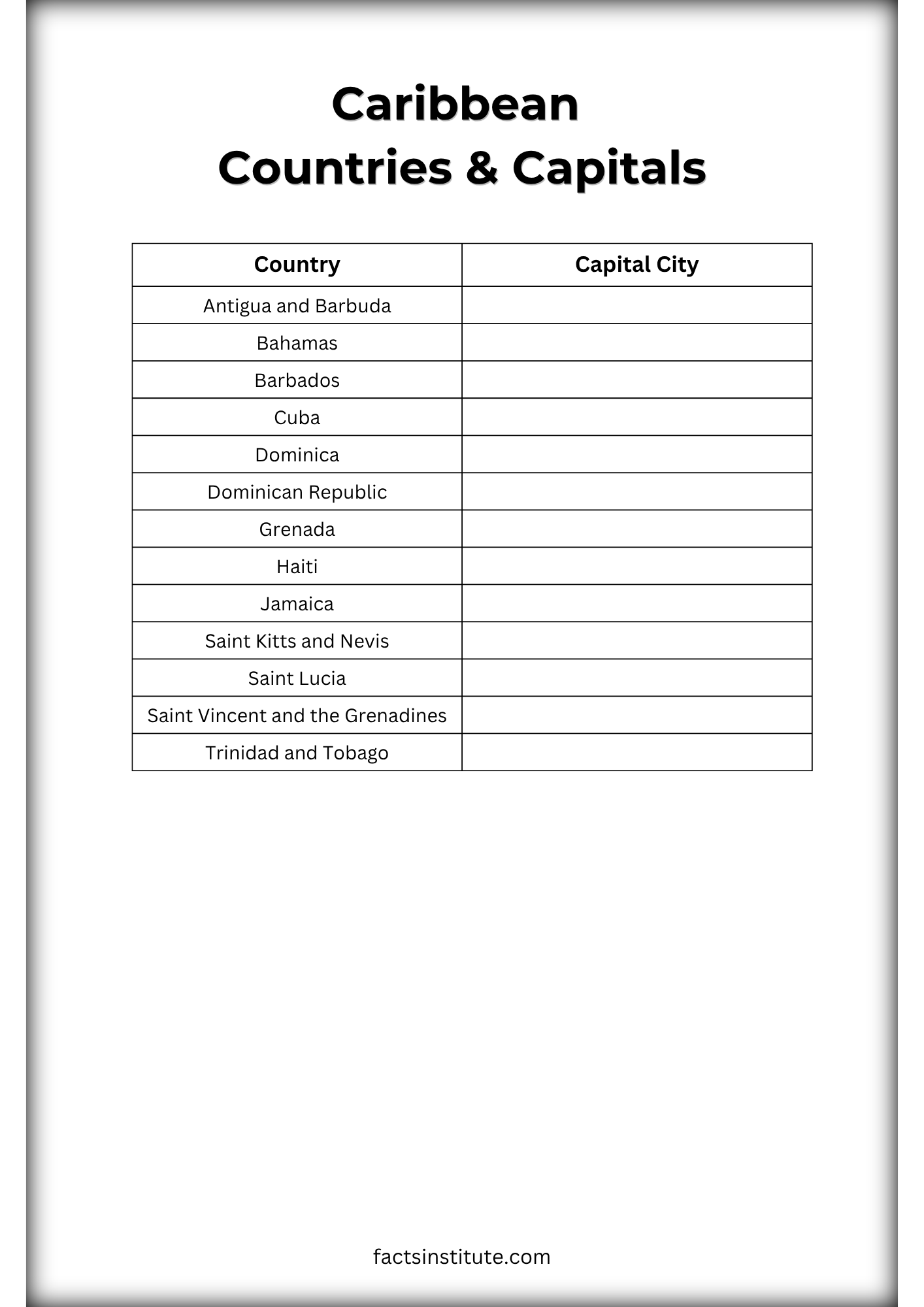Name the Caribbean capital worksheet