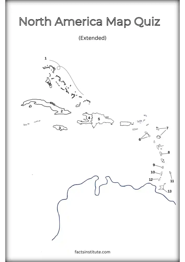 Printable Caribbean map with numbers