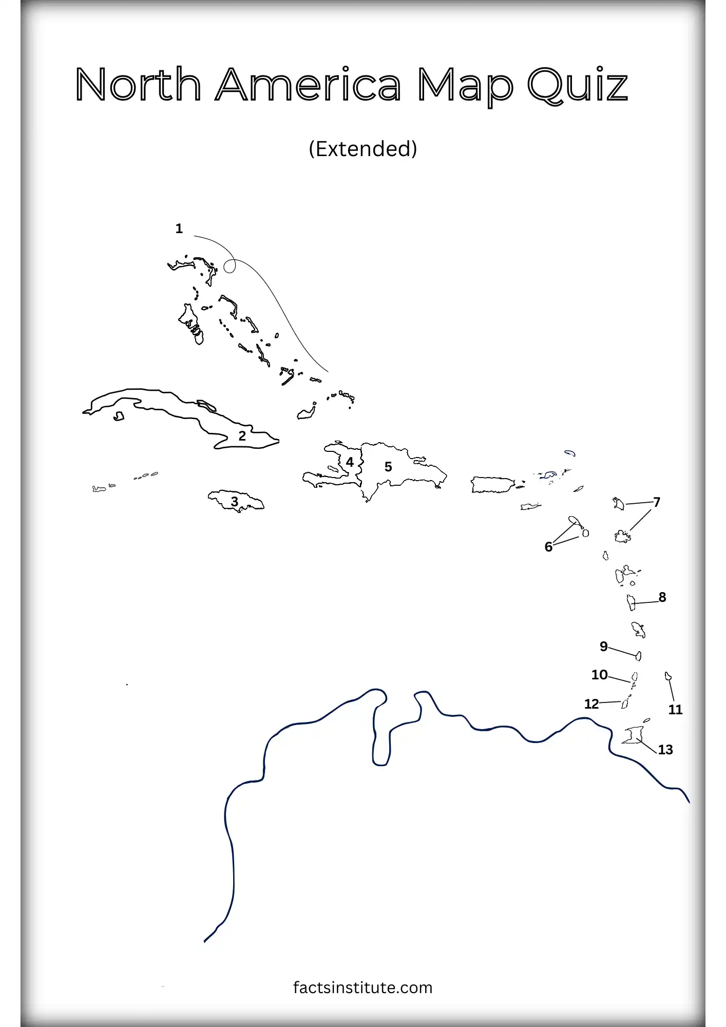 Printable Caribbean map with numbers