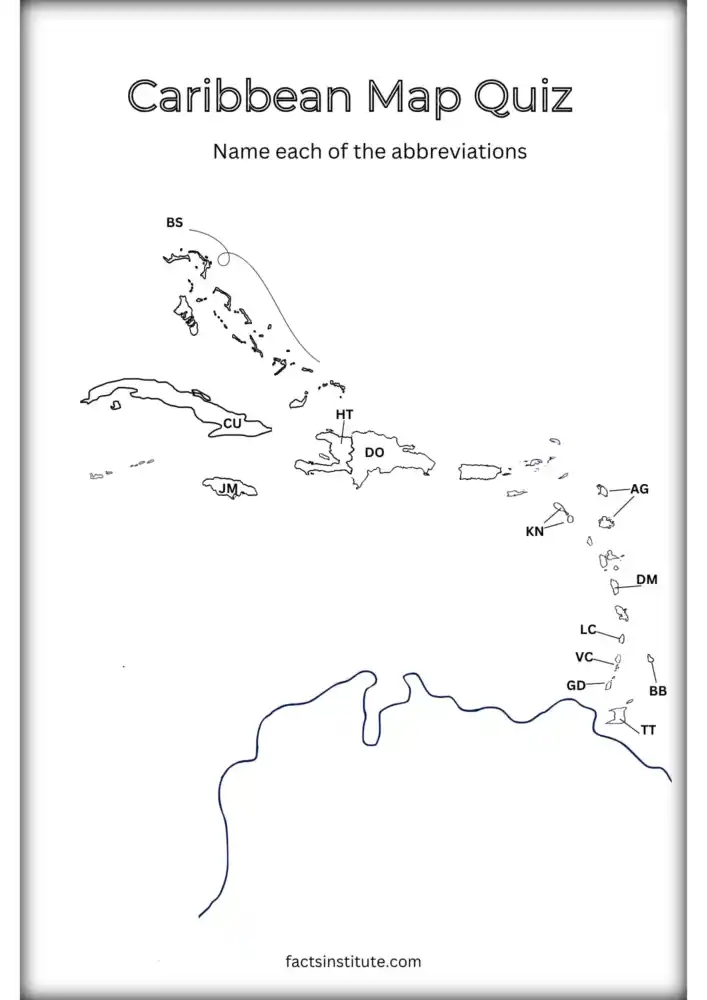Printable map of the Caribbean with abbreviations