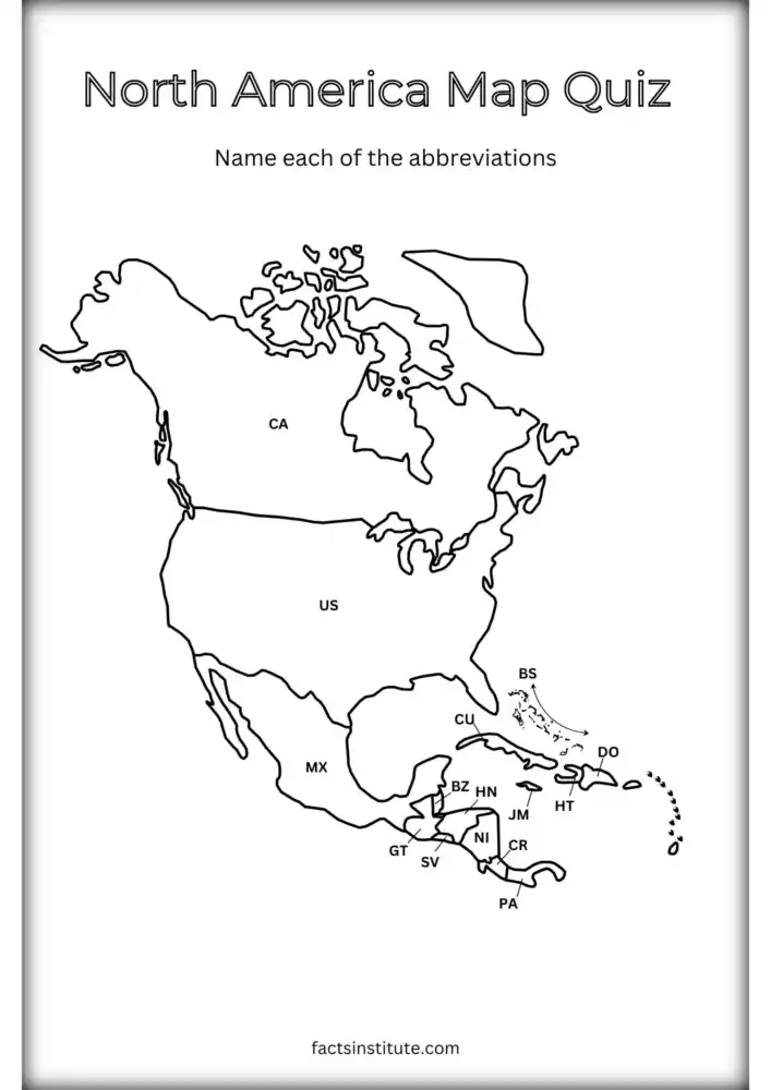 Printable map of North America with abbreviations