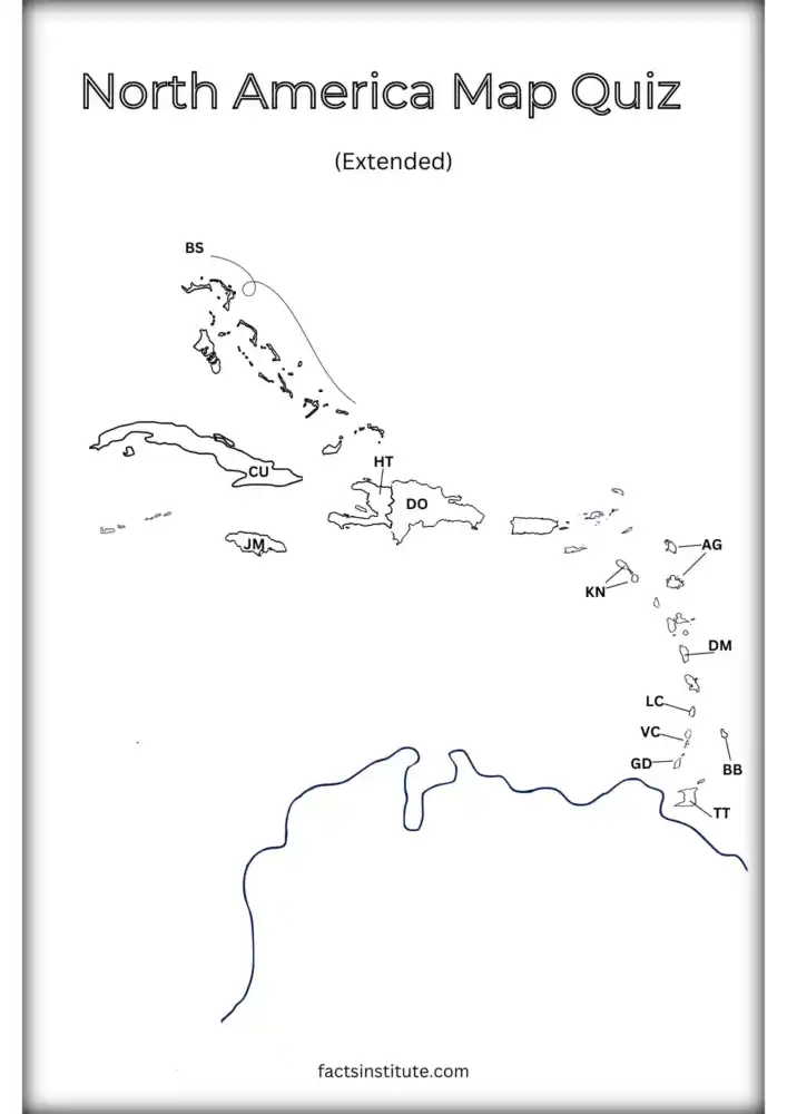 Printable map of the Caribbean with abbreviations