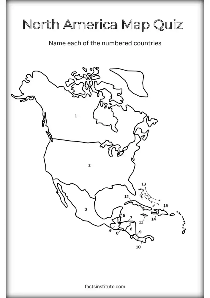 Printable North American map with numbers