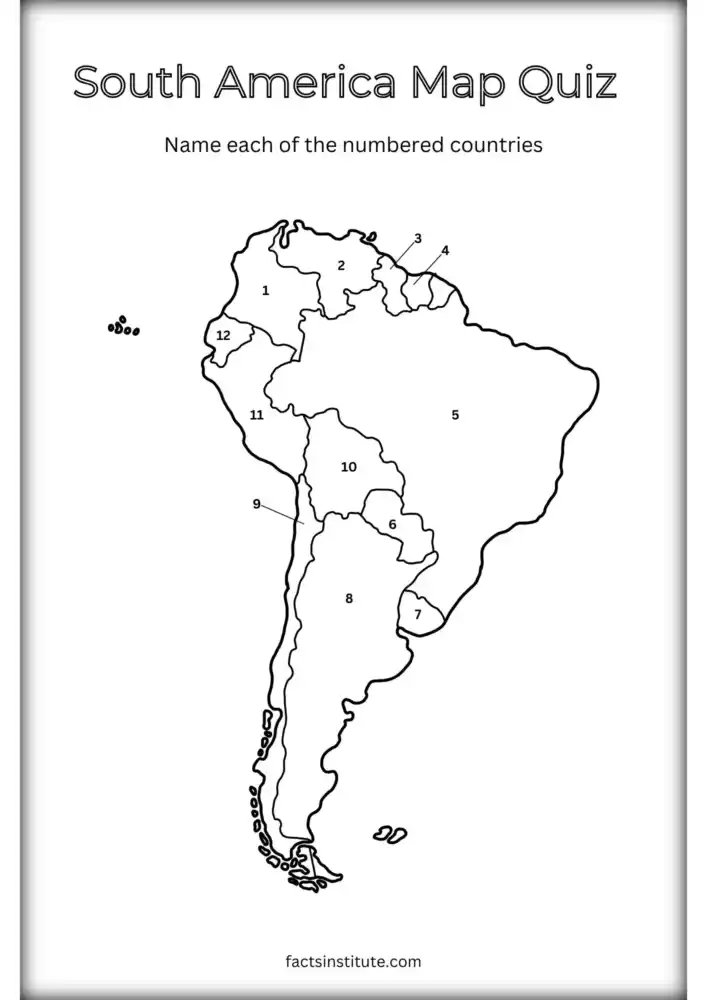 Printable South American map with numbers