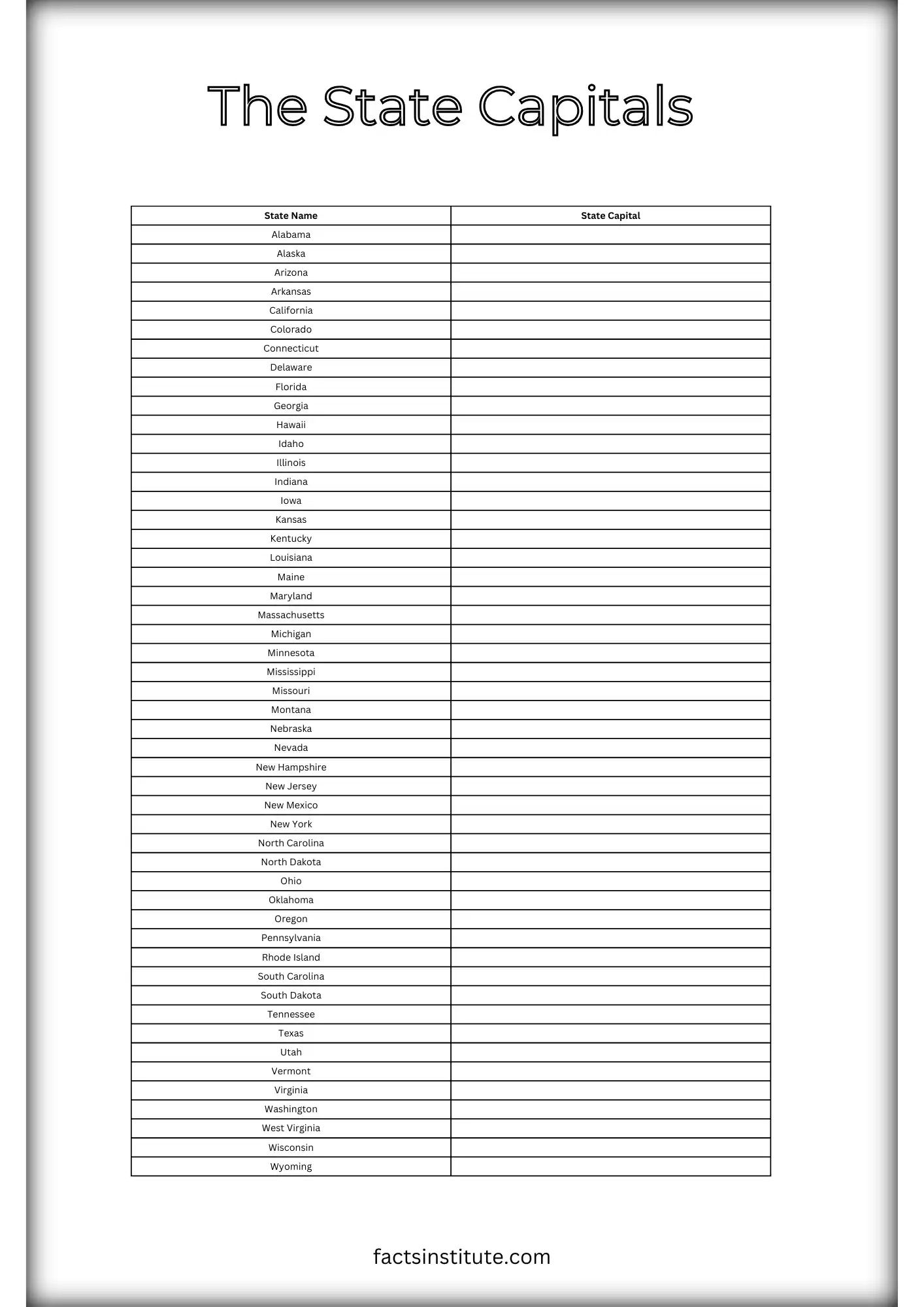 Name the state capitals worksheet
