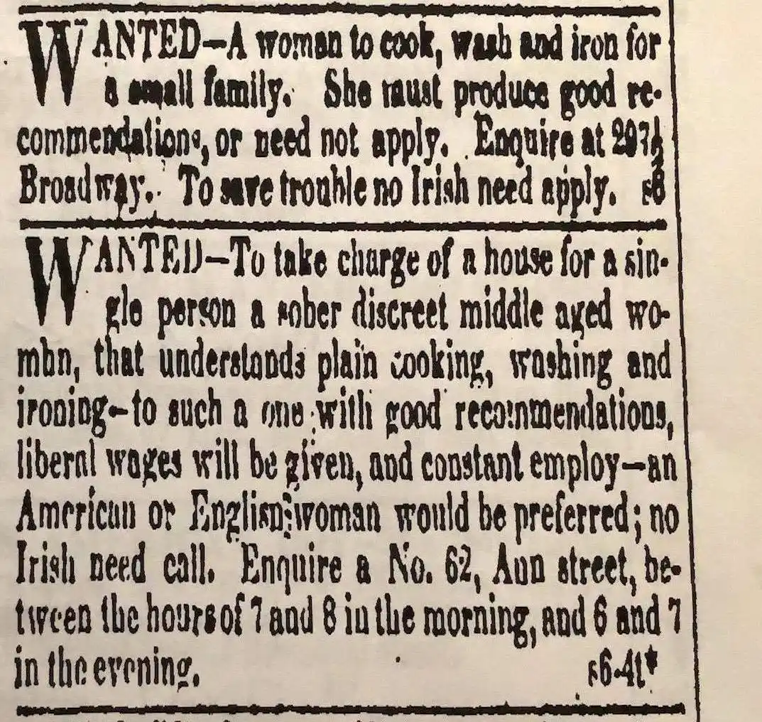 To save trouble no Irish need apply The Evening Post New York City New York 8 September 1828p.3
