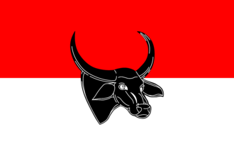 Indonesian nationalist movement flag with the head of a banteng (bull)