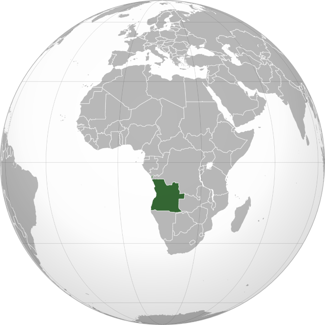 Map showing Angola’s location in Central Africa
