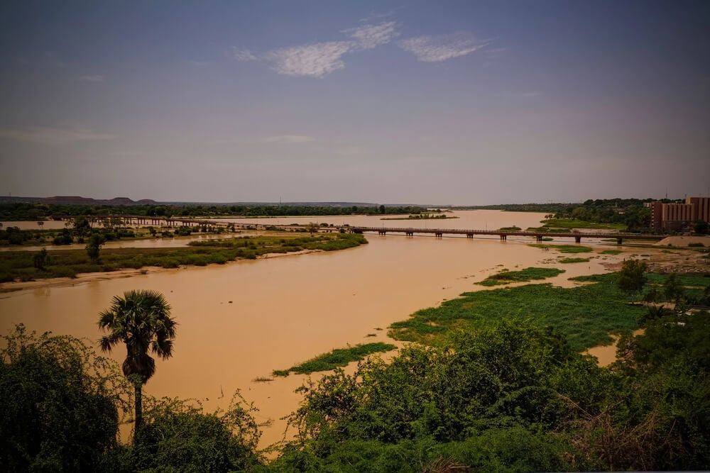 Aerial view to Niger river and Niamey city