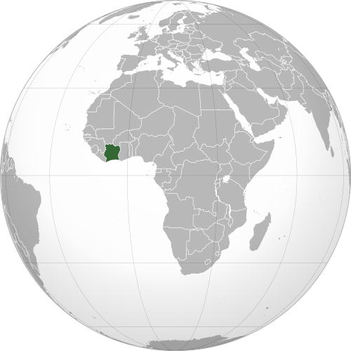 Map showing Ivory Coast's location in Africa